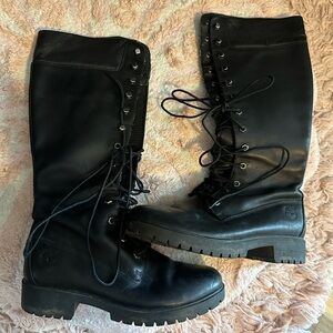 Vintage timberland black leather lace up combat boots